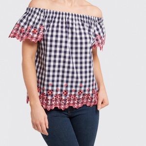 Draper James Gingham Dolly Pink Eyelet OTS Top size xs